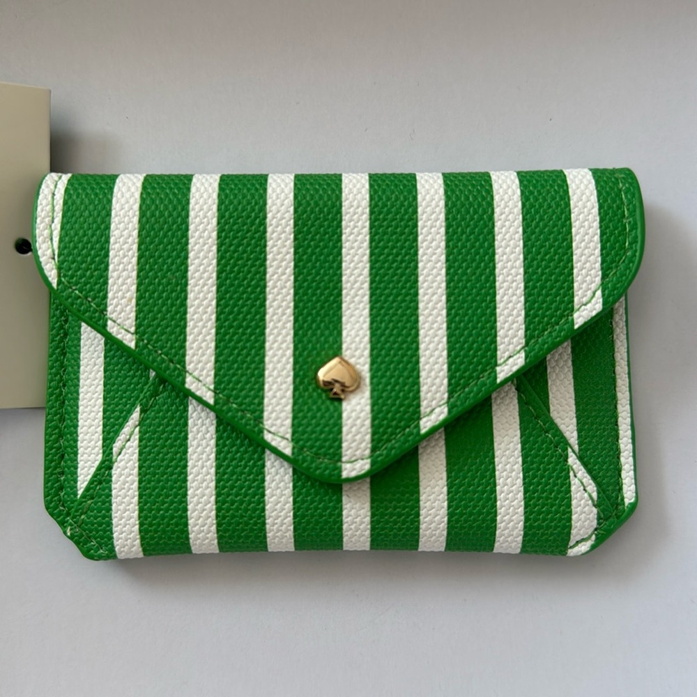 Kate Spade New York x Target Envelope Card Case Holder Green & White Stripe NEW